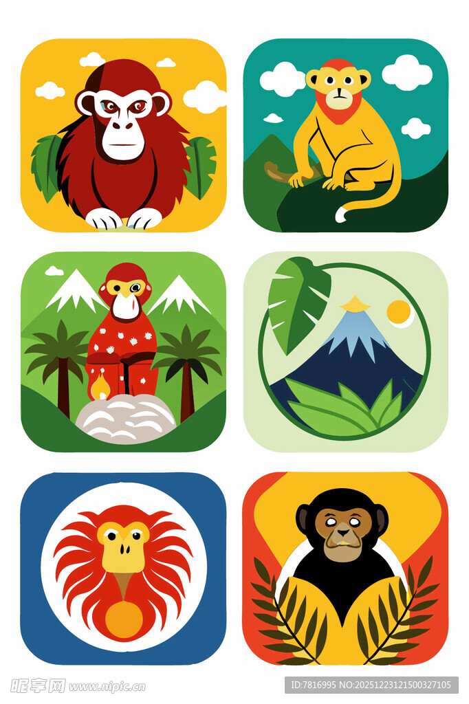 动物主题卡通图标集合