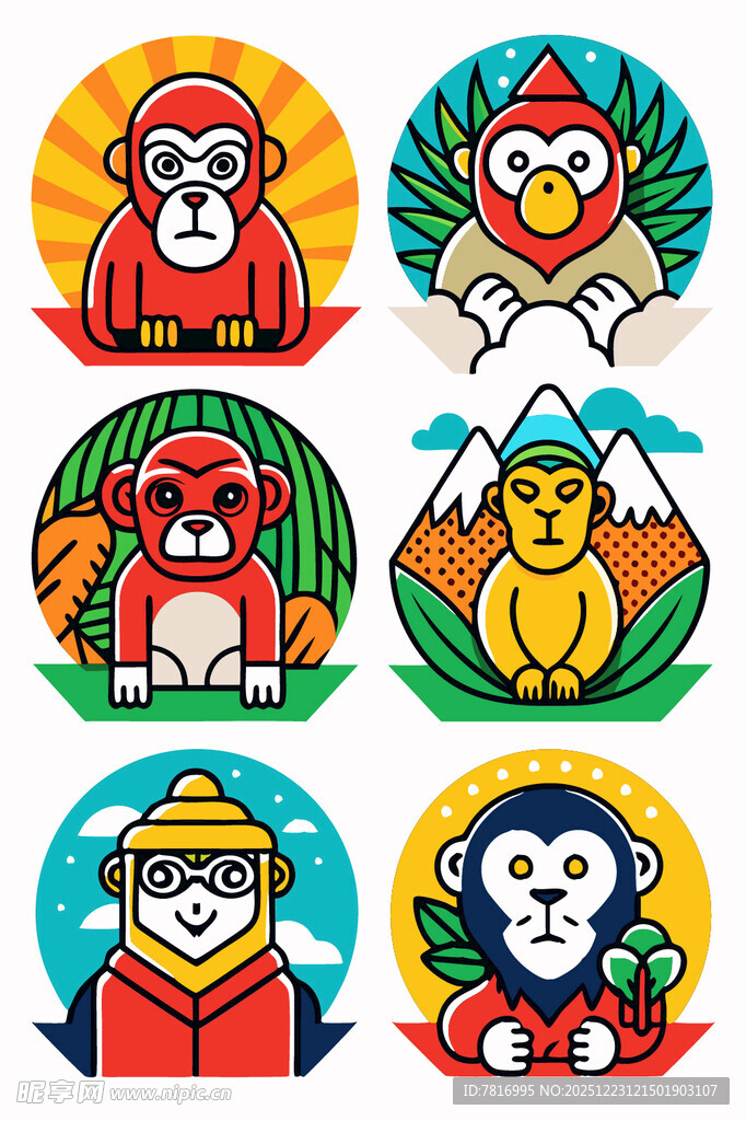 可爱动物卡通图标集合