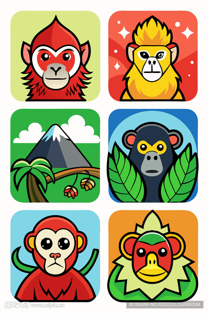 动物主题多彩图标集合