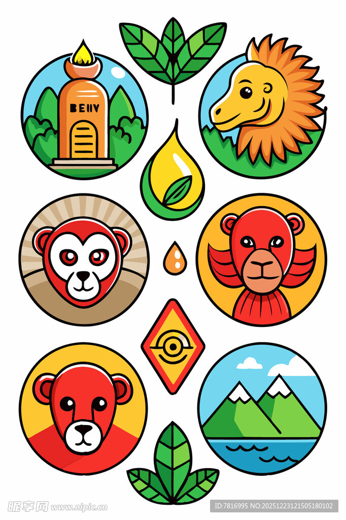 多彩动物与自然元素图标集