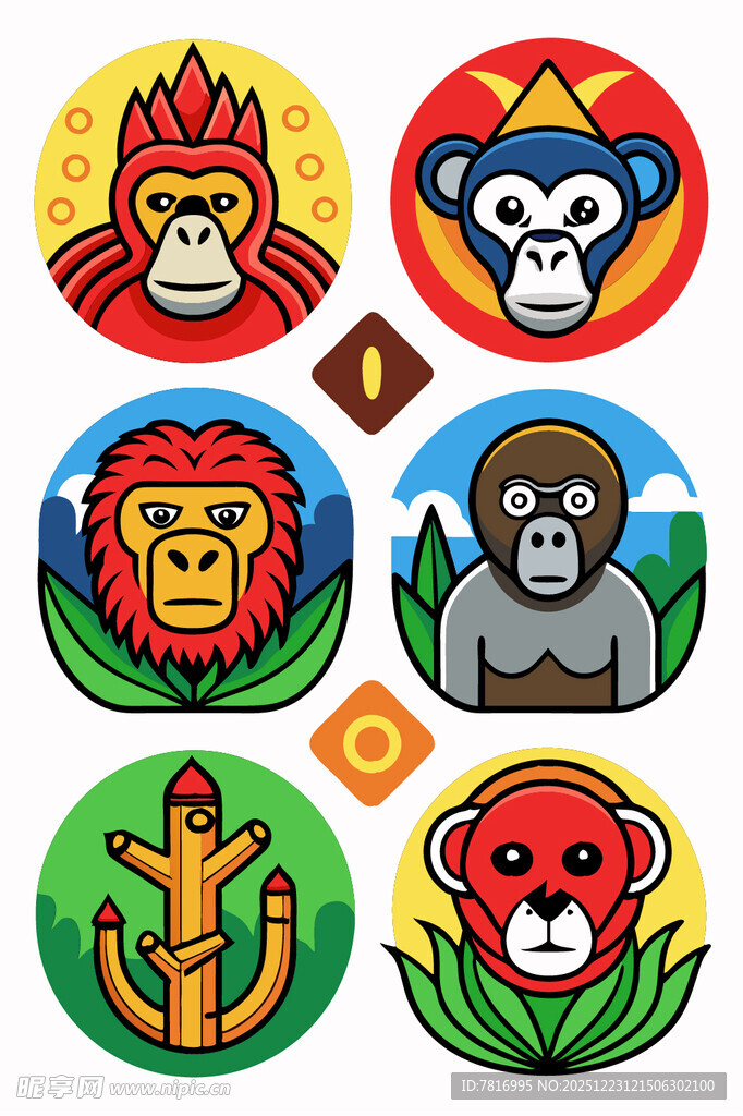 动物主题多彩圆形图标