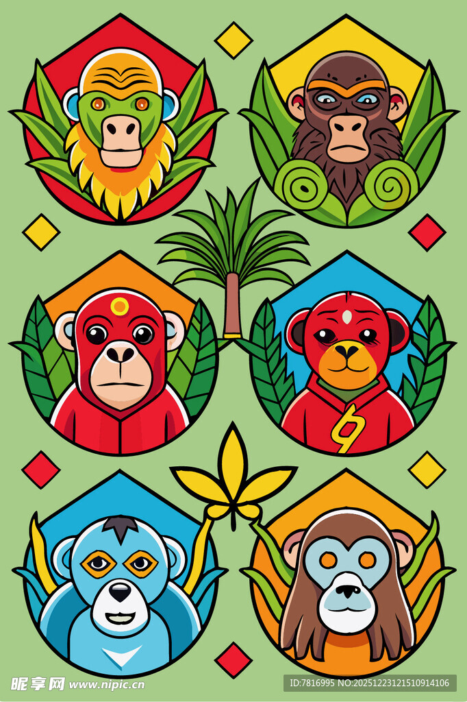 多彩动物图案装饰元素