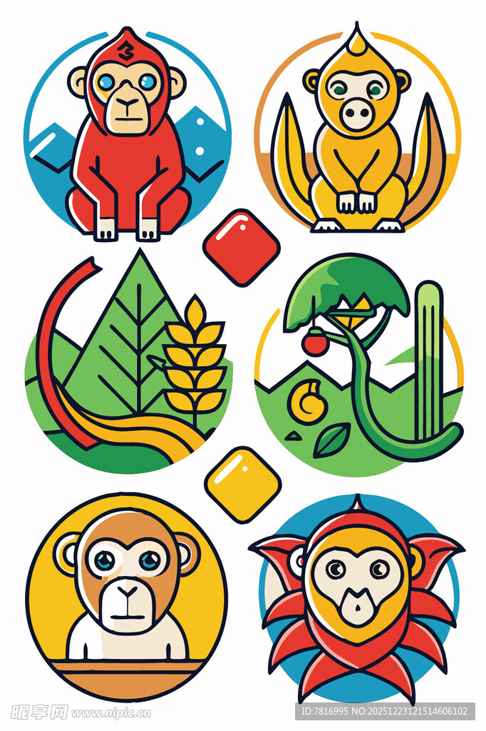 多彩动物与自然元素图标