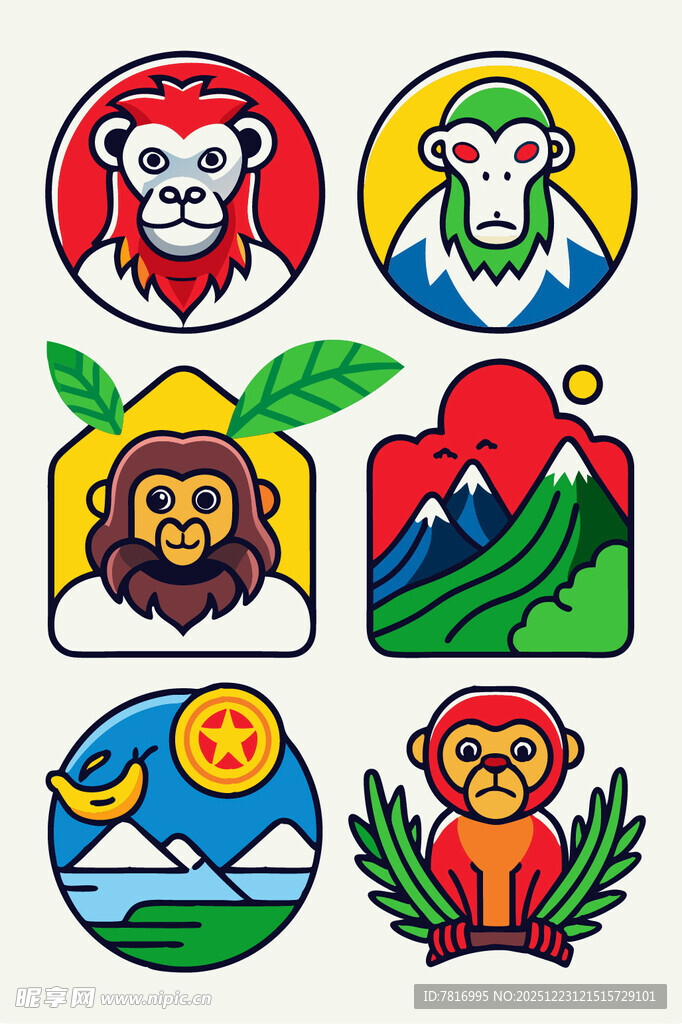 多彩动物与自然元素图标集