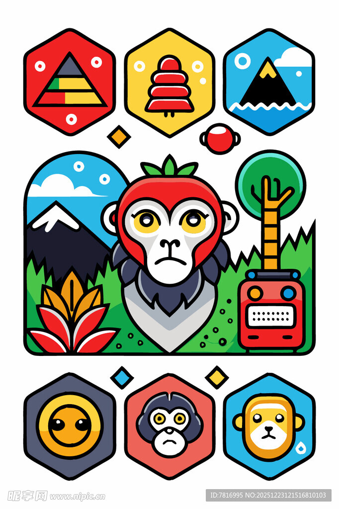 多彩猴子主题图标集合