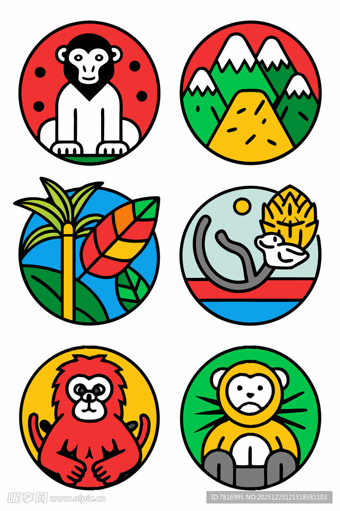 多彩动物主题卡通图标