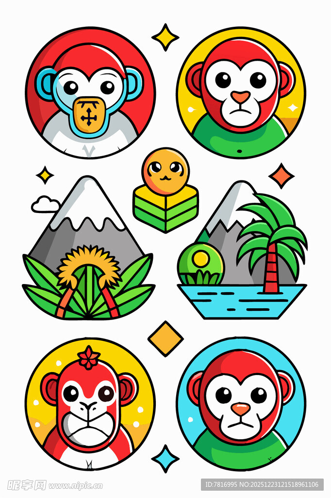 多彩猴子主题图标集合