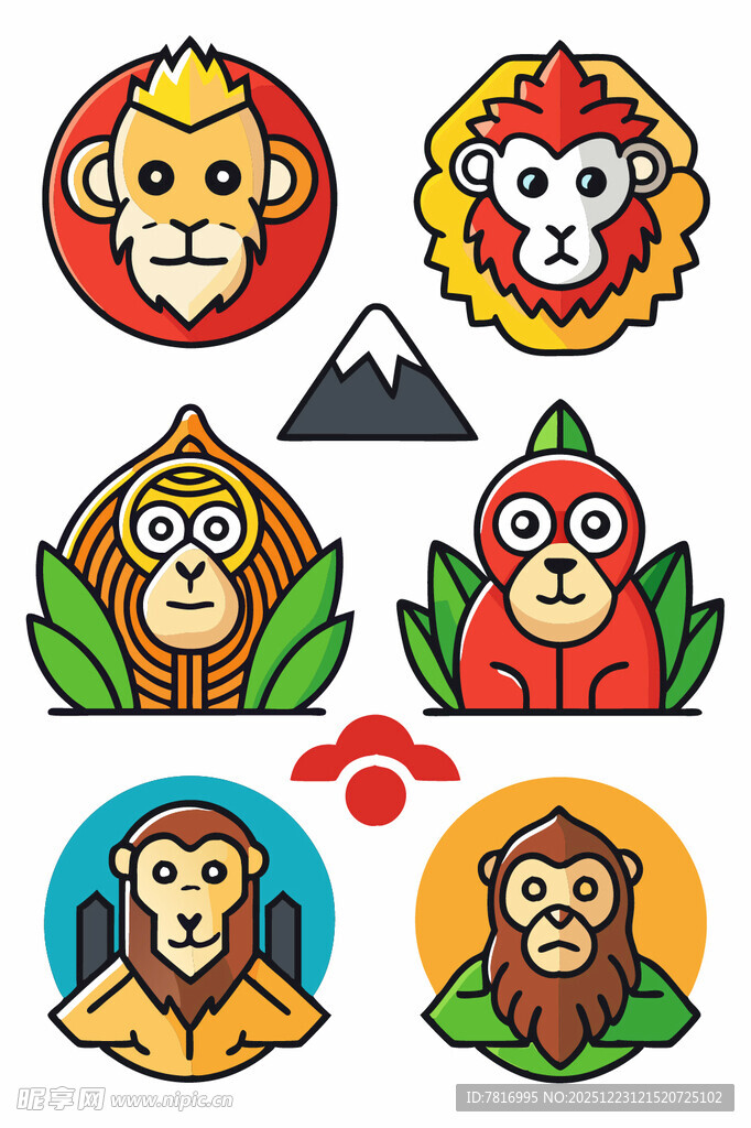 多彩猴头图标集合