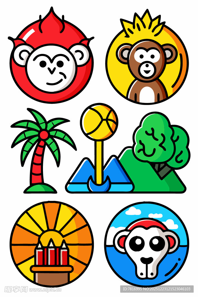 猴子主题热带风情图标集
