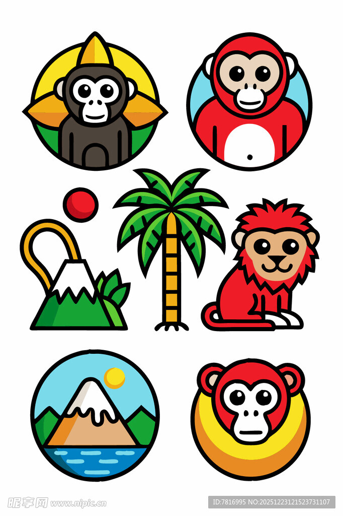 动物与风景的多彩图标