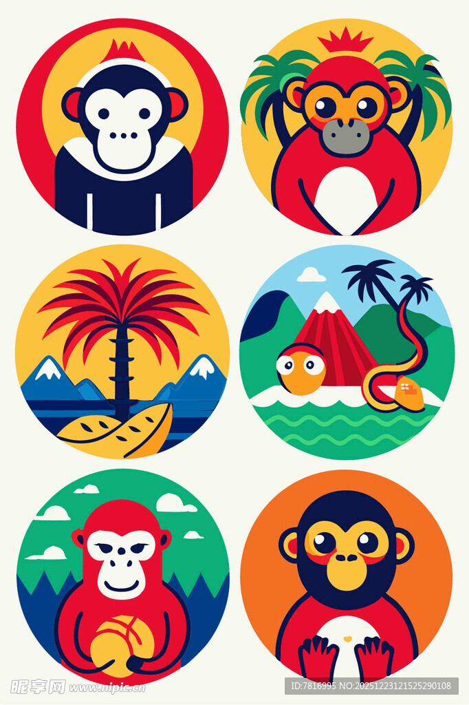 多彩猴子主题图案设计