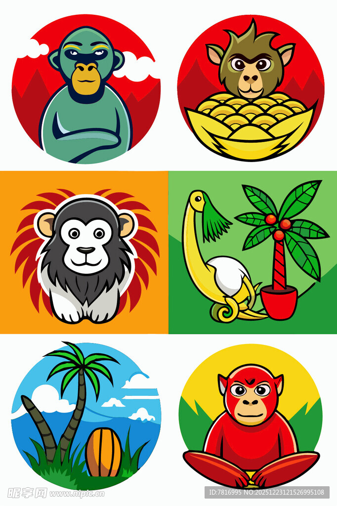 多彩动物与热带风光图案