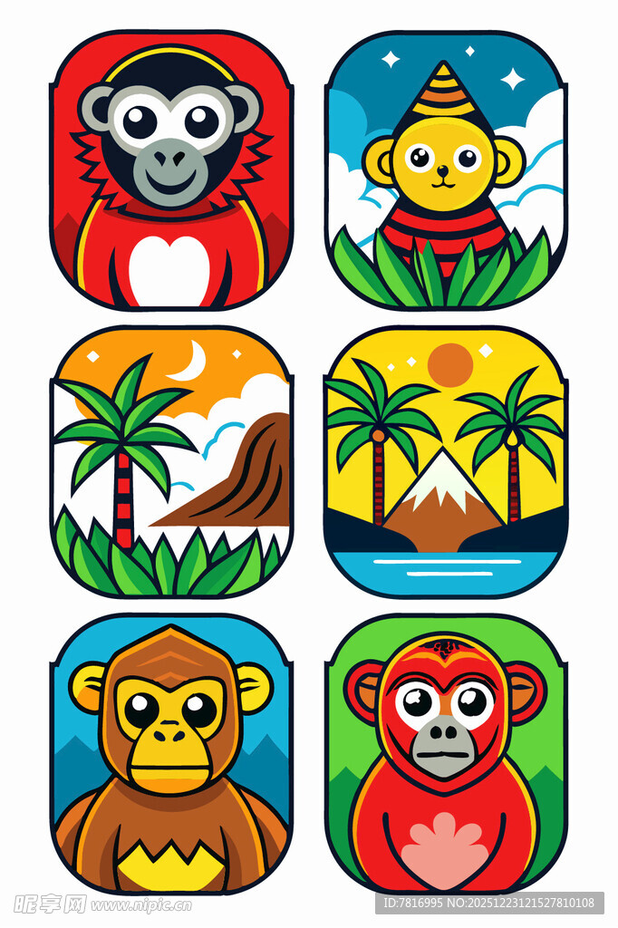 可爱猴子主题卡通图标