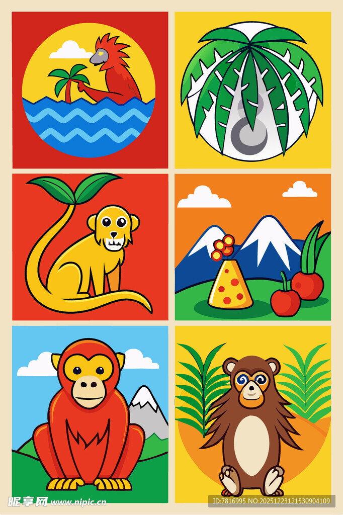 动物主题多彩卡通插画