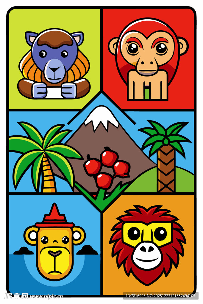 动物与热带风光卡通拼图