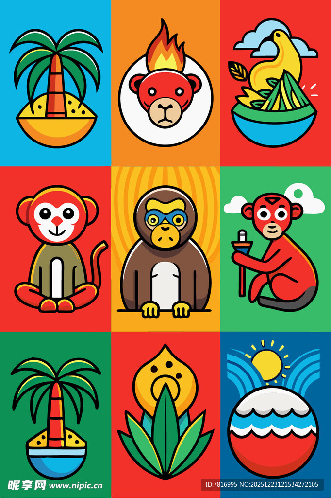 多彩热带动物与元素图案