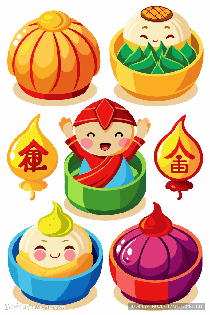 可爱中式卡通美食与角色