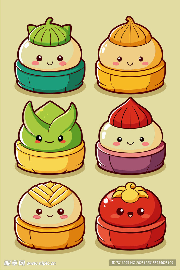 可爱卡通中式点心集合