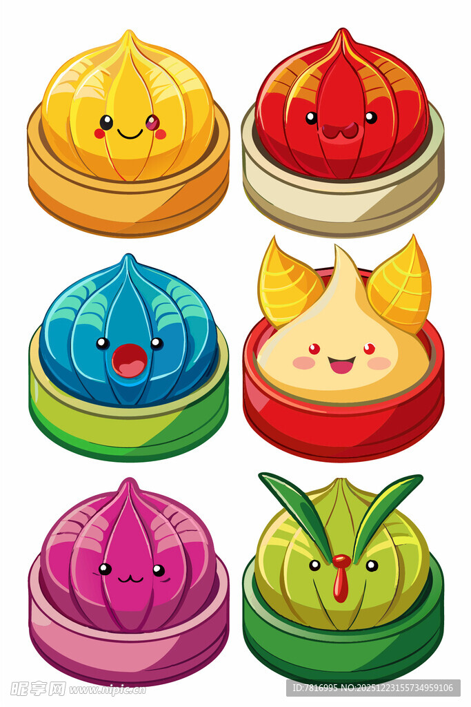 可爱多彩卡通包子集合
