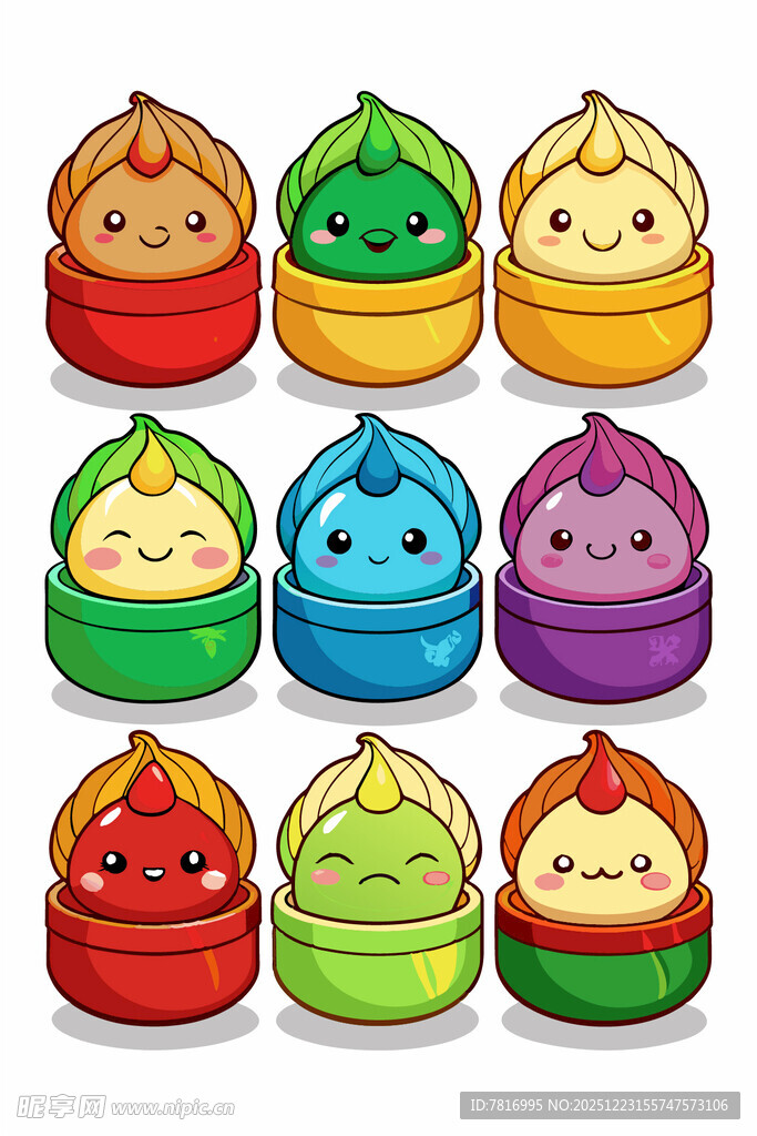 可爱多彩卡通包子集合