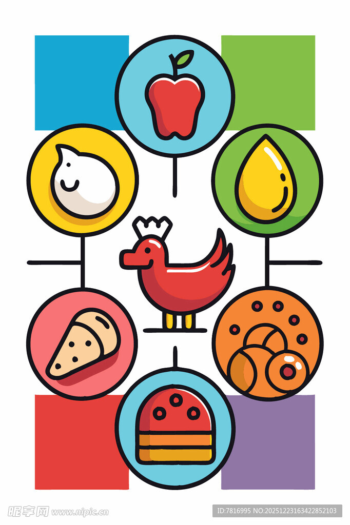多彩食物与动物图标集合