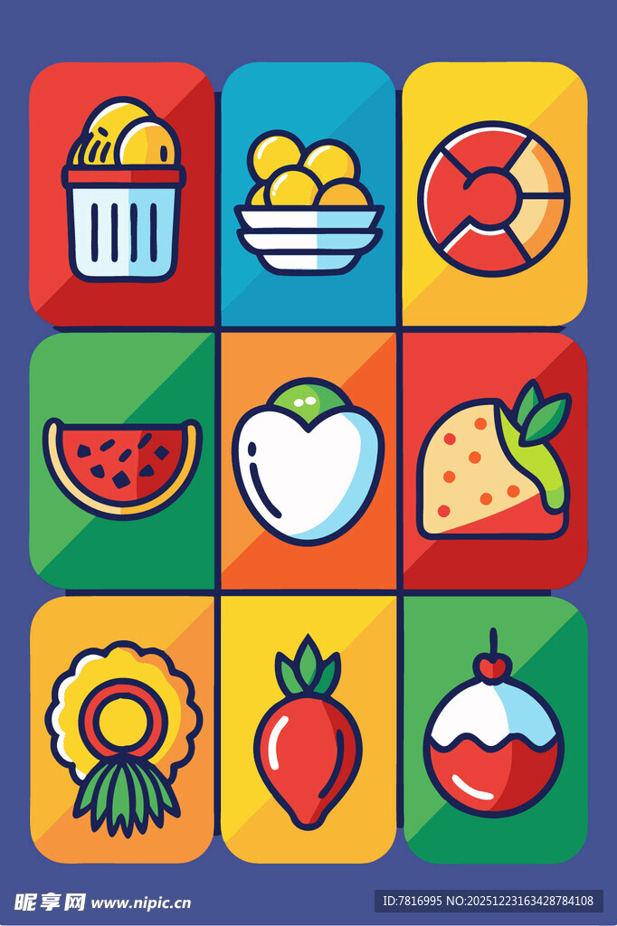 多彩水果与厨房用品图标