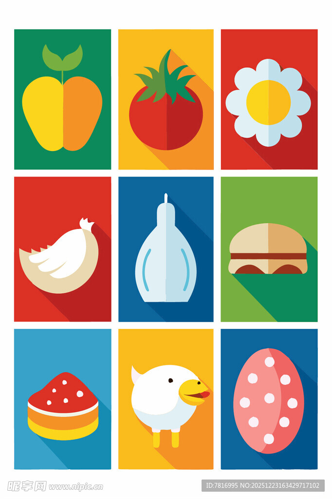 多彩食物与日常用品图标