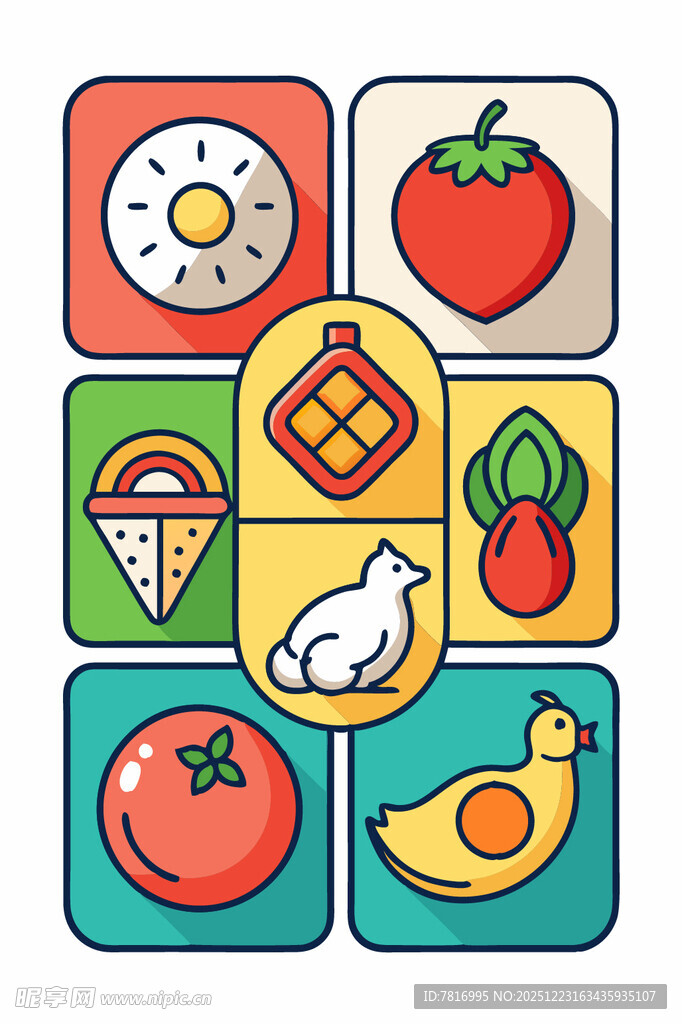 多彩美食与动物图标集合