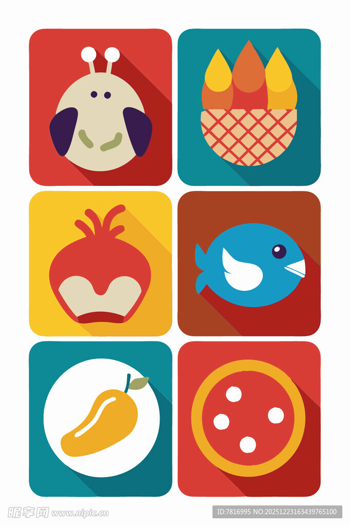 多彩卡通食物与动物图标