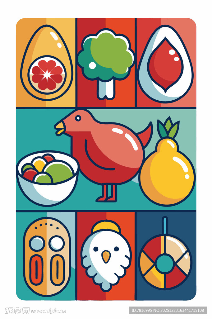 多彩食物与厨房元素图标