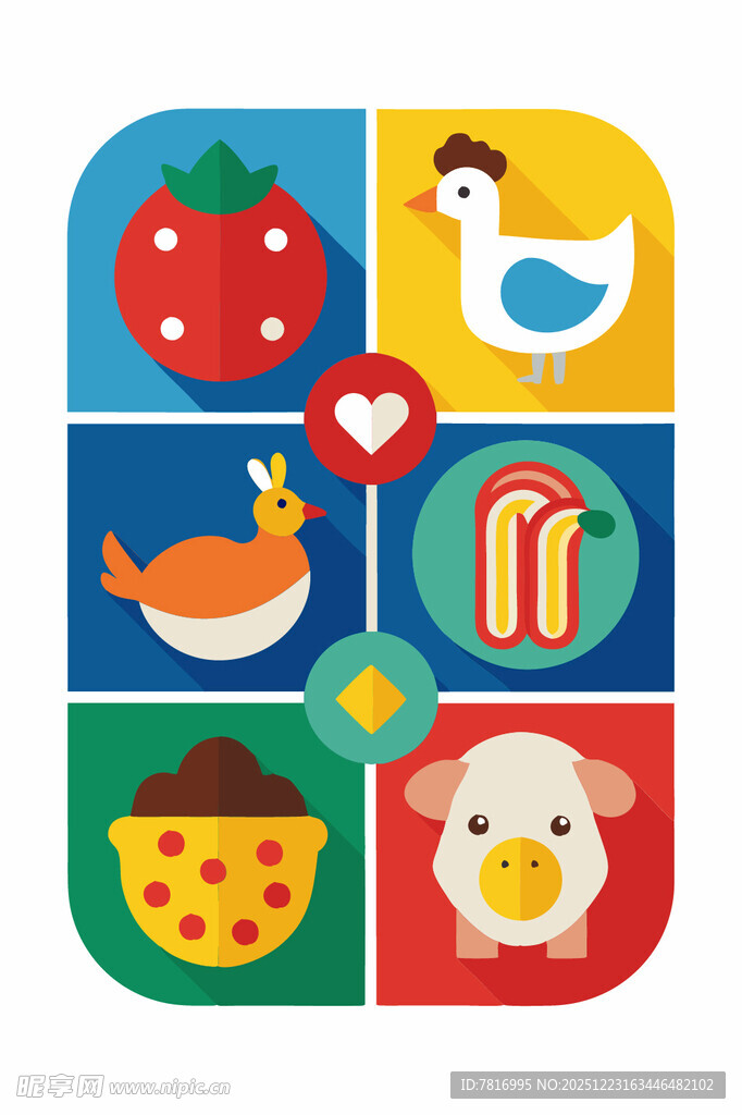 多彩卡通食物与动物图标