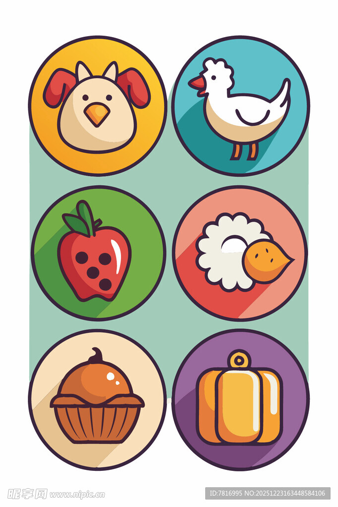 可爱食物与动物图标集合