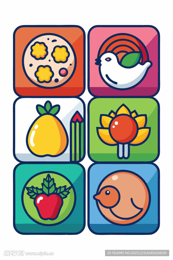 多彩卡通食物与动物图标