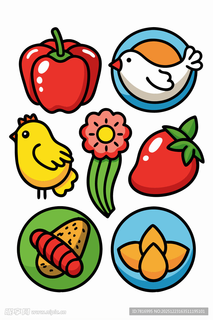 多彩食物与动物图标集合