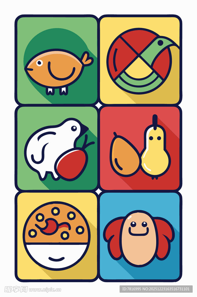 可爱动物与水果卡通图案