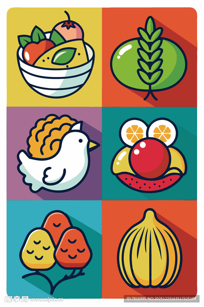 多彩食物拼图插画