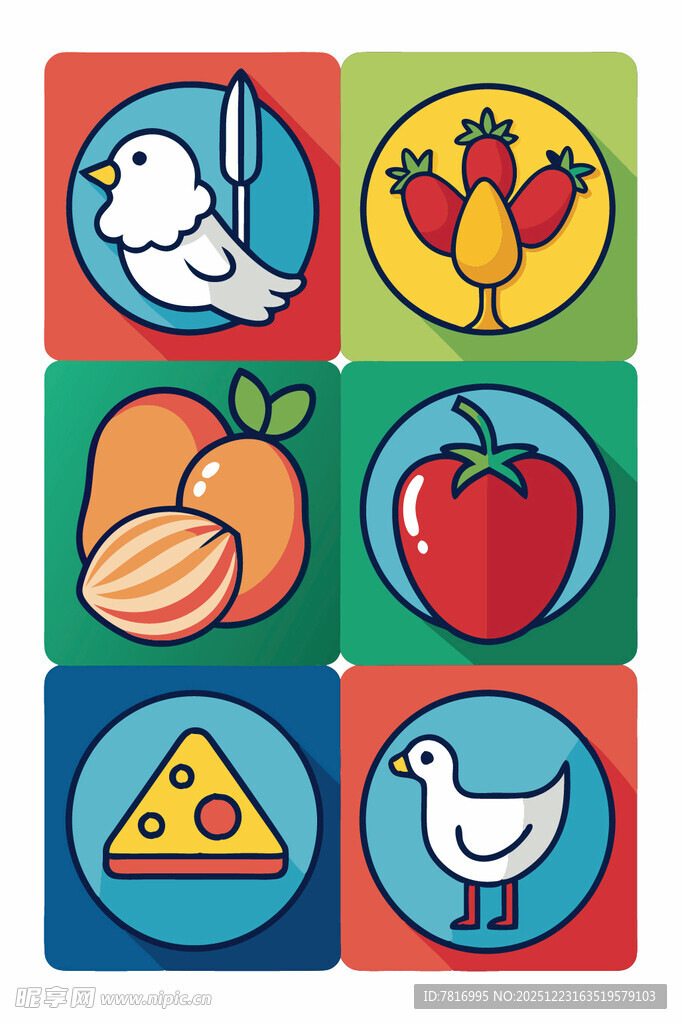 多彩食物与动物图标集合