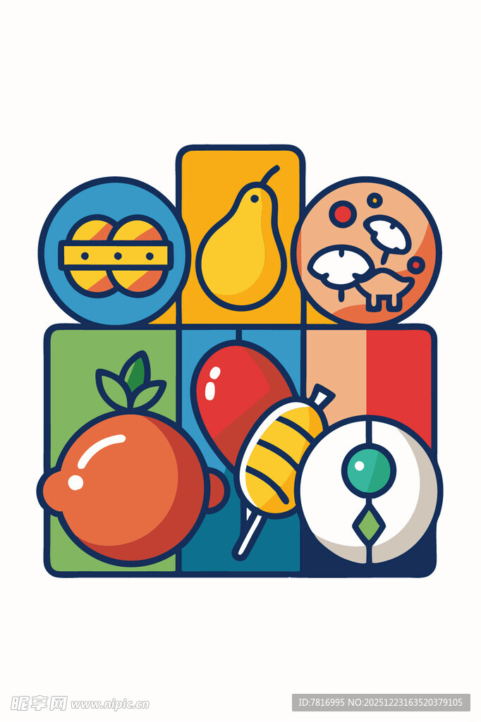 多彩卡通水果与食物图标