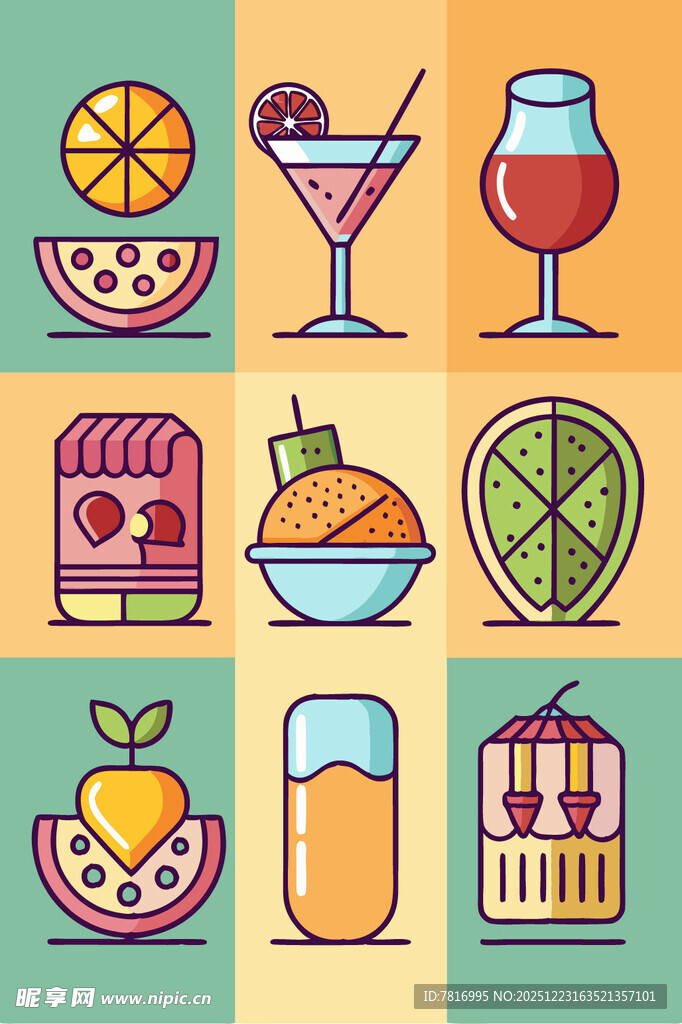 缤纷夏日饮品与美食图标