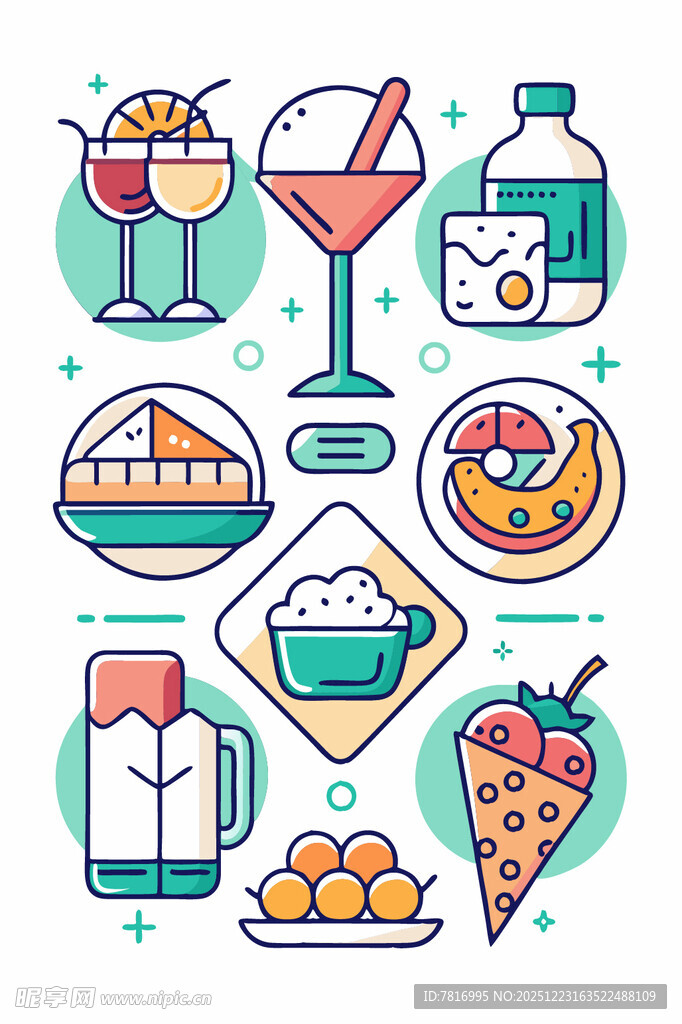 缤纷美食与饮品图标集合
