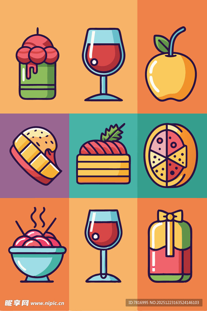 多彩美食与饮品图标集合