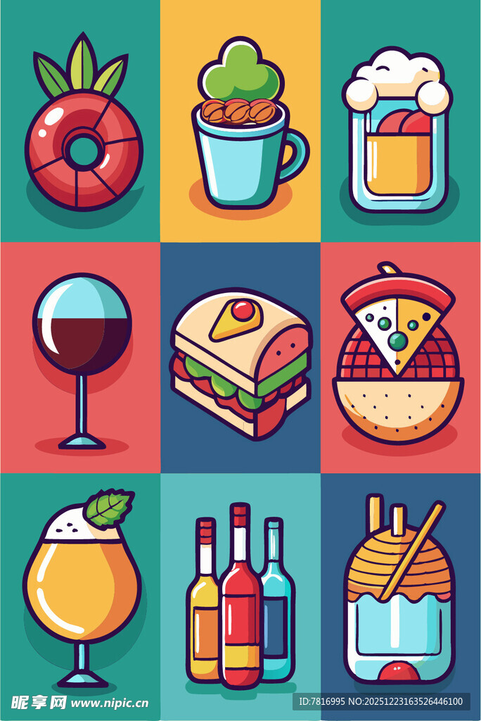 多彩美食饮品插画集合
