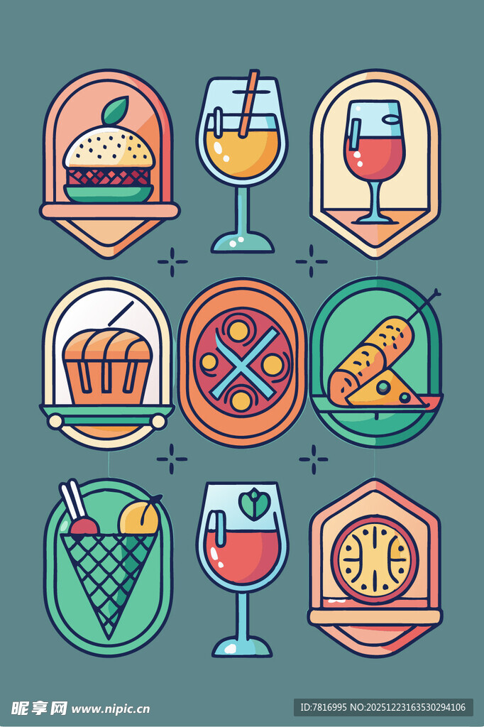 多彩美食与饮品图标集