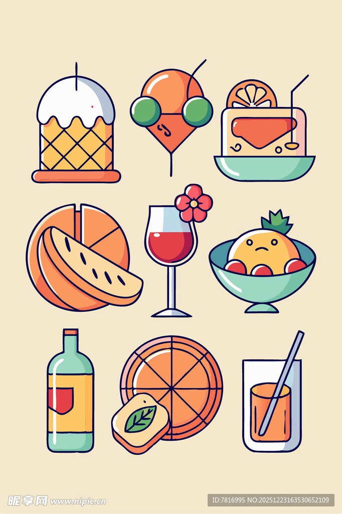 缤纷美食与饮品插画