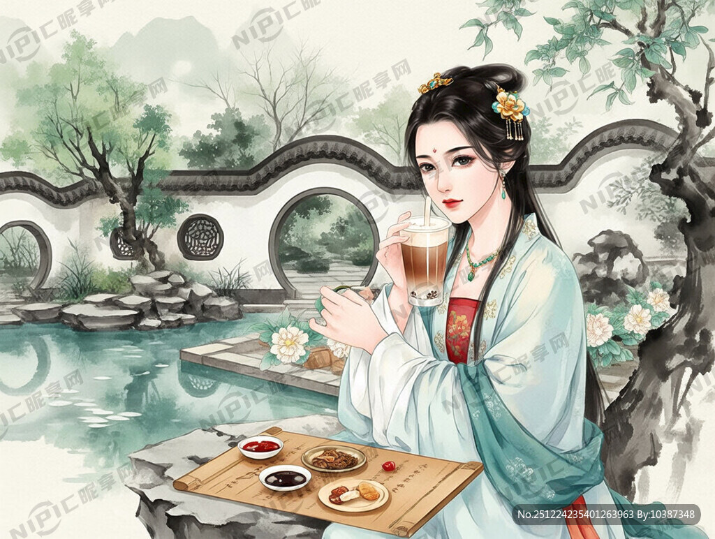 古代仕女结合中医药奶茶