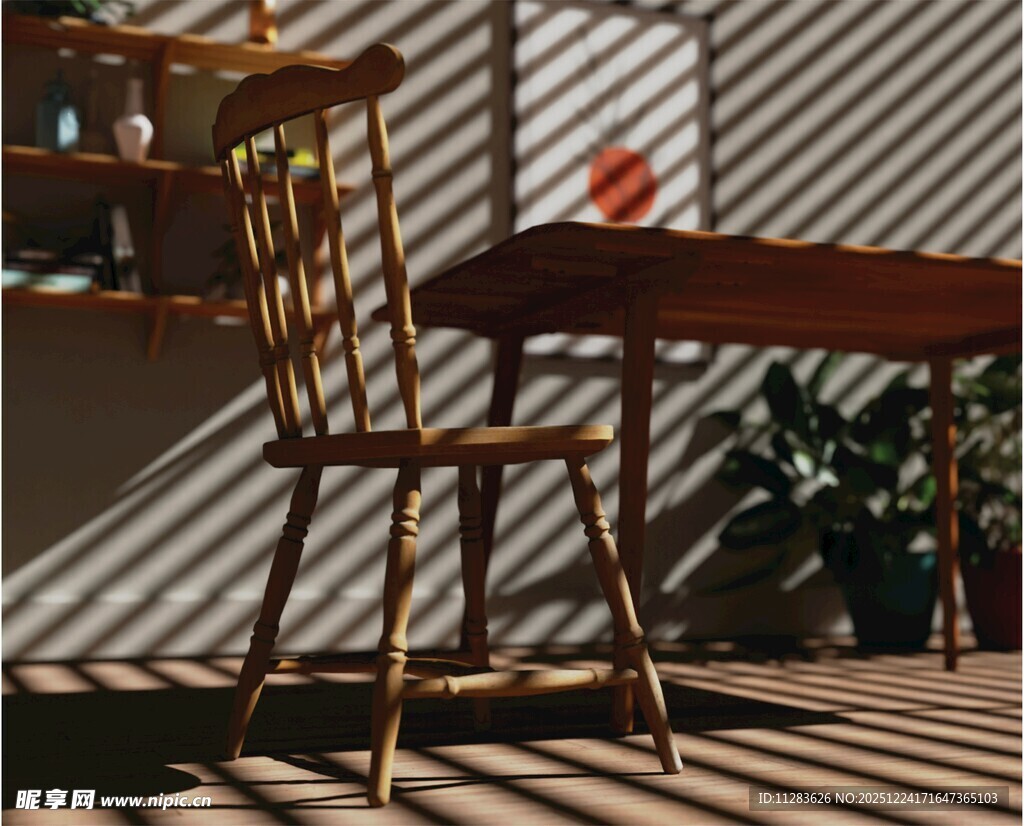 复古木椅与桌的光影角落