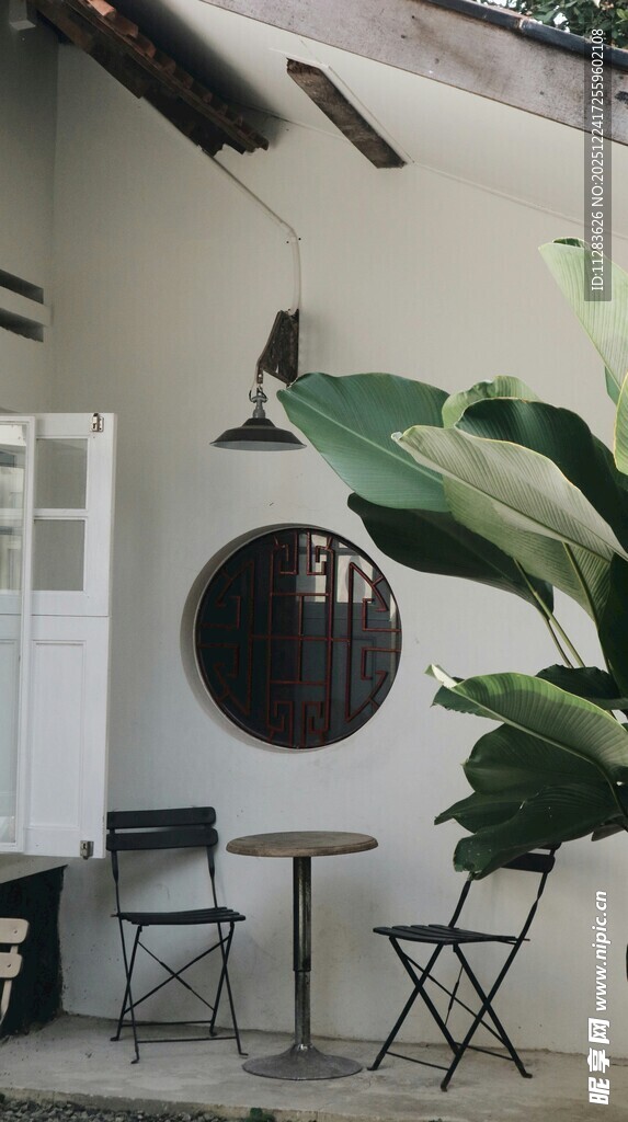 简约户外休闲桌椅绿植场景