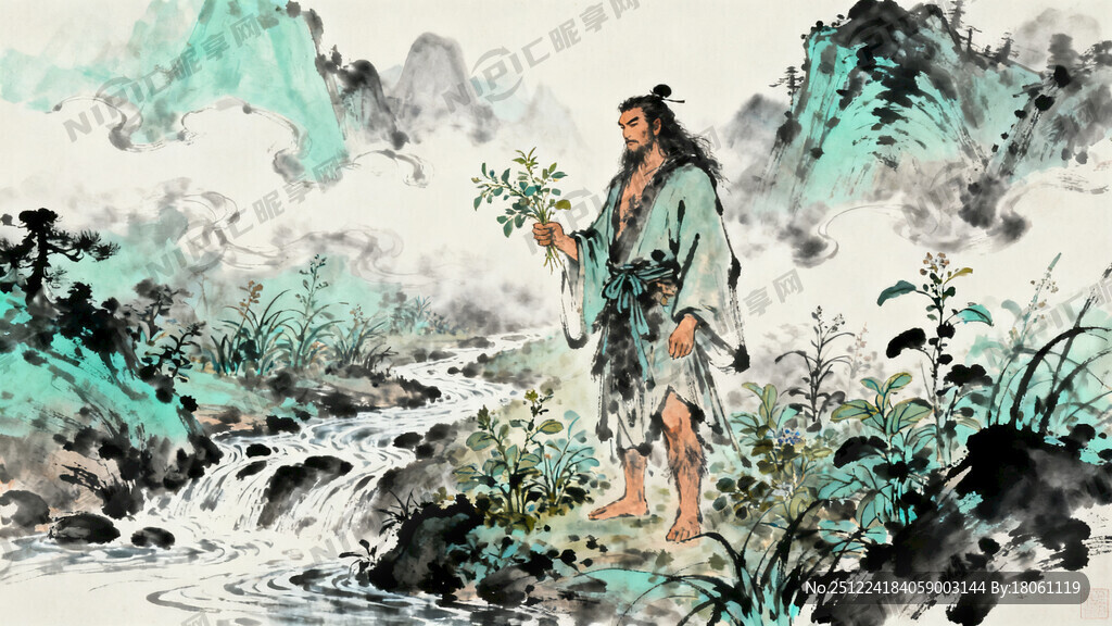 神农尝百草山谷 中国风 中国画