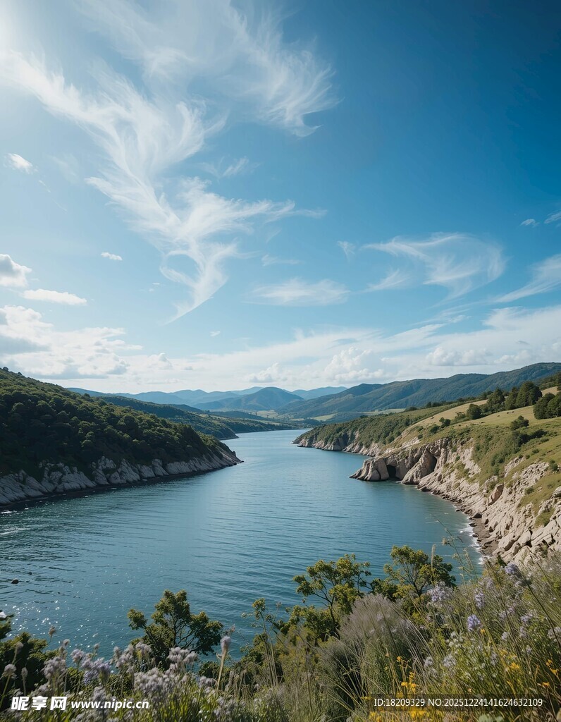 秀丽山水间的宁静湖泊