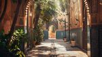 阳光洒落的静谧绿植小巷
